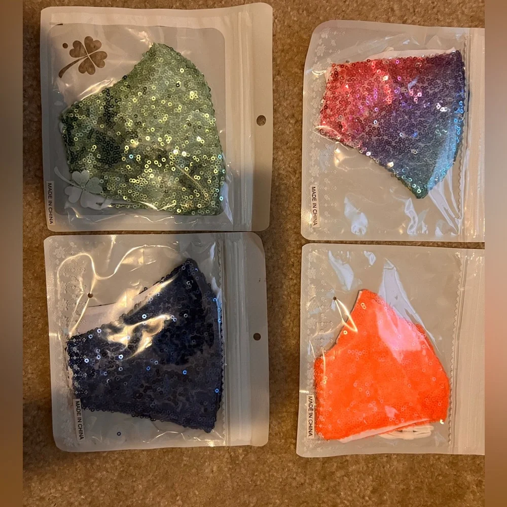 Sequin Face Masks Set in Green, Pink, Blue, and Orange